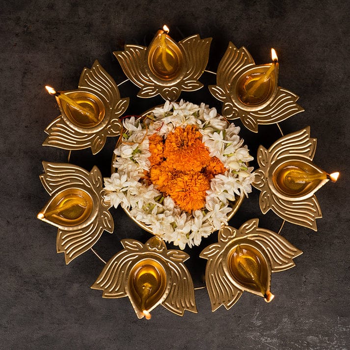 Golden Metal Lotus Shaped Urli Diya