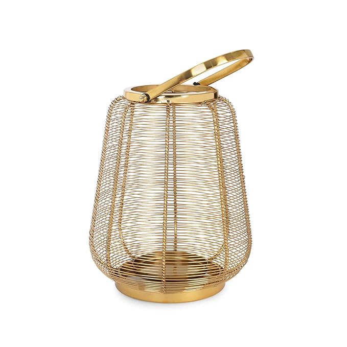 Gold Metal Round Lantern with Glass - Large