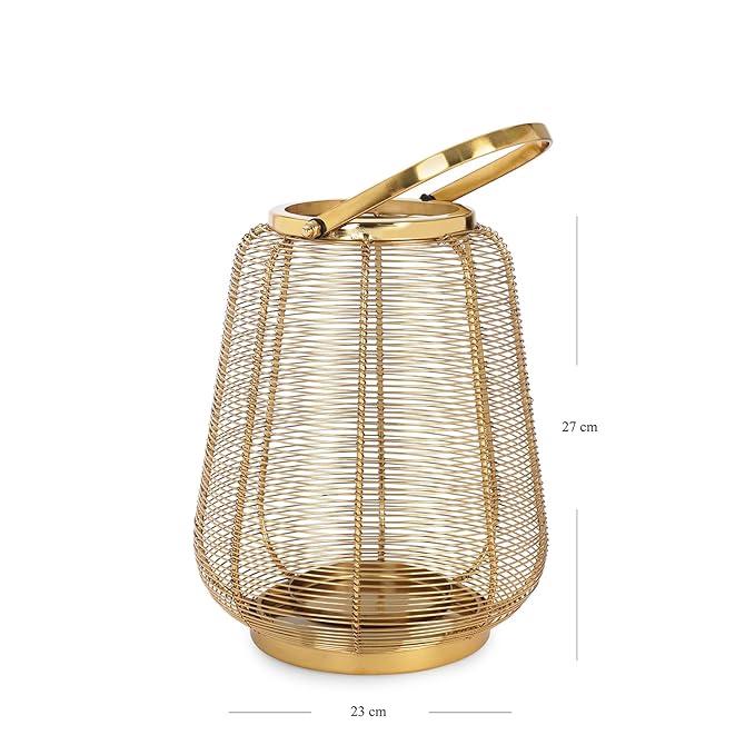 Gold Metal Round Lantern with Glass - Large