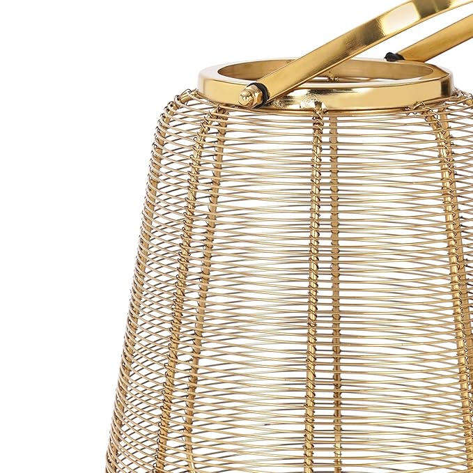 Gold Metal Round Lantern with Glass - Large