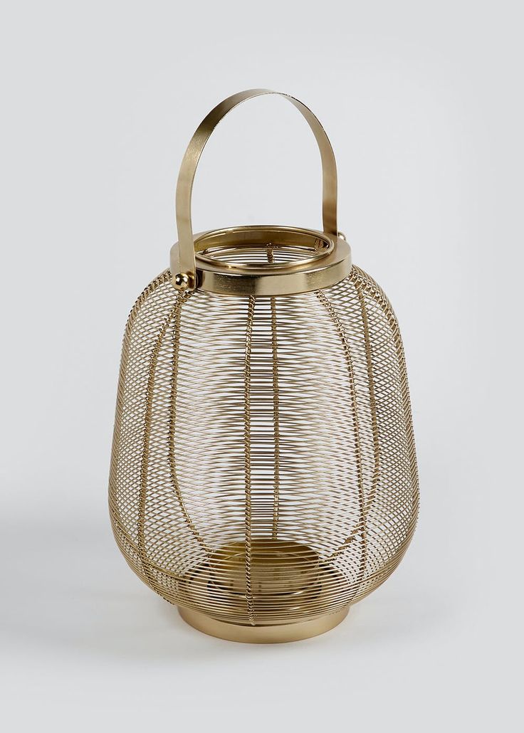 Gold Metal Round Lantern with Glass - Large