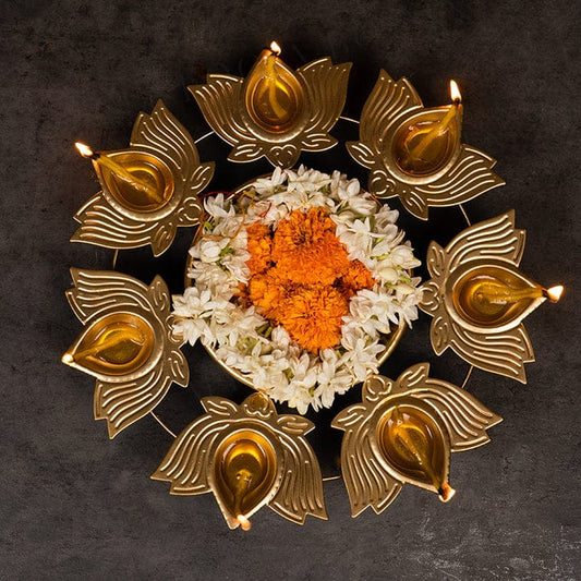 Golden Metal Lotus Shaped Urli Diya